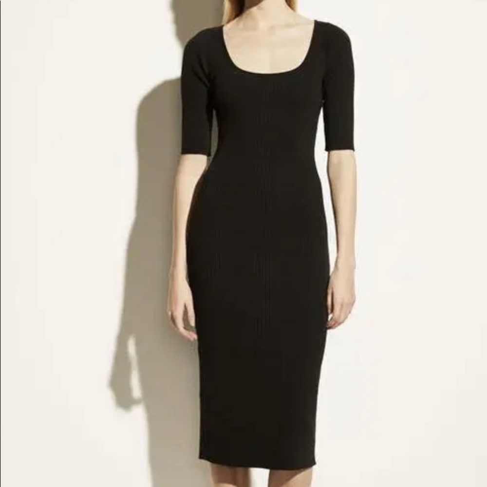 Vince Black Ribbed Midi Dress